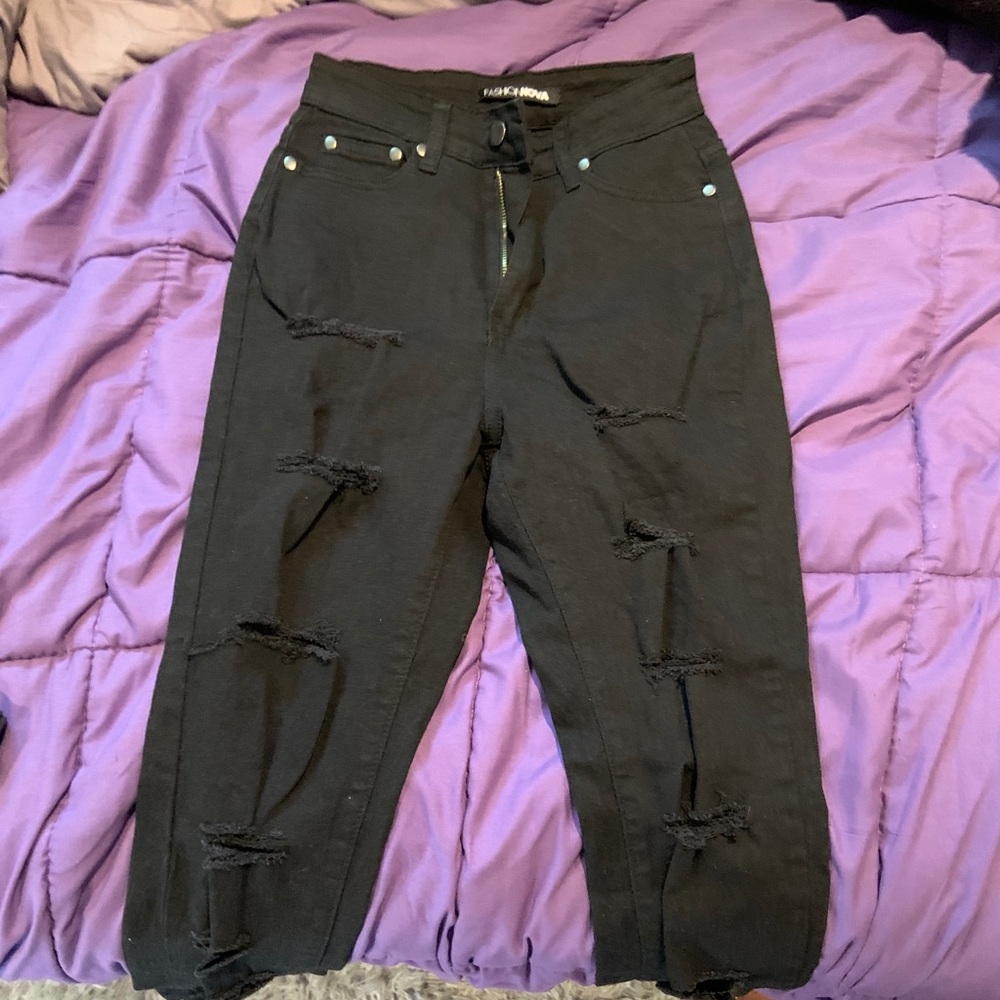 Fashion Nova Ripped Black Jeans